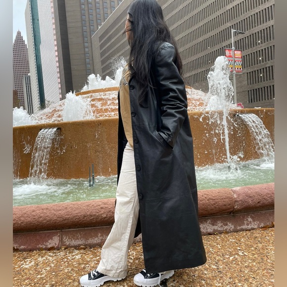 Vintage Jackets & Blazers - 🔥NWOT Vintage Genuine Leather Jackueline Ferrar Long Coat Trench Black jacket L